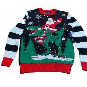 Imagine Me Unisex Santa Riding Dinosaur Christmas Sweater – Kids Medium